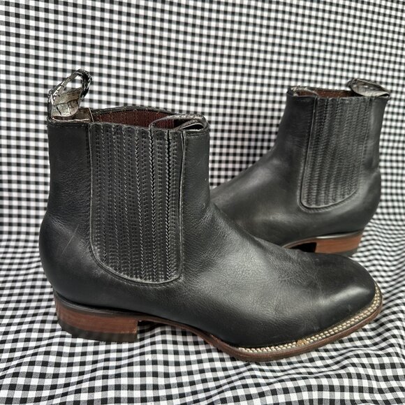 Zebra Men's Black Leather Square Toe Chelsea Cowboy Boots MX Size 29.5 / US 11 - Picture 1 of 7